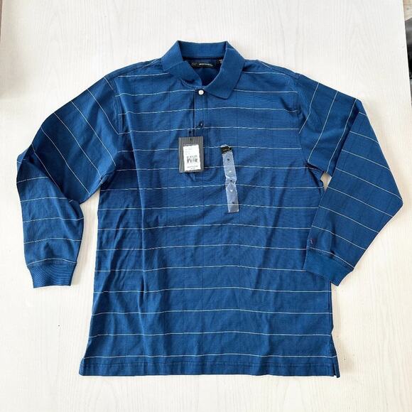 Greg Norman Blue Striped Long Sleeve Polo NWT - Picture 2 of 6
